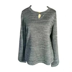 Nordstrom Wool Blend Silver Sweater Top Women’s Size L Knit Keyhole Neckline